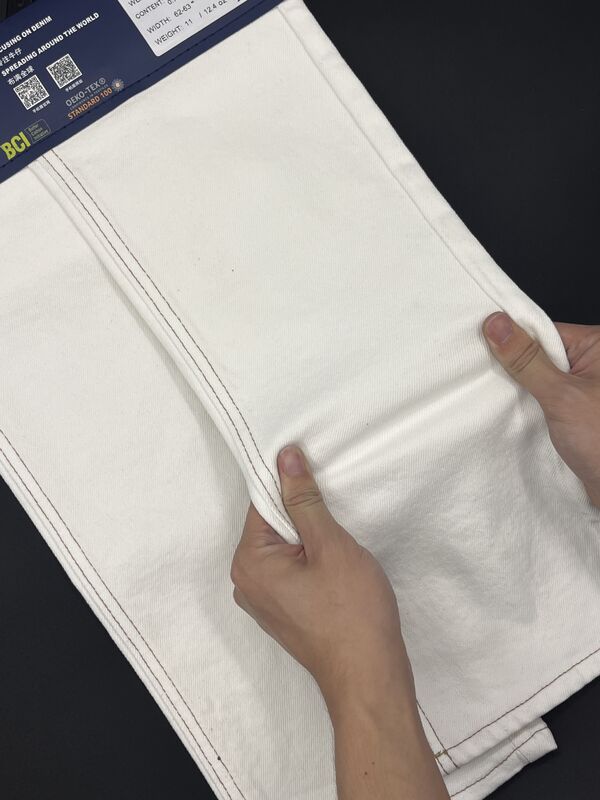 8.6oz White Stretch Denim Fabric Soft Drape Denim 157cm - 160cm With 0.7% Spandex