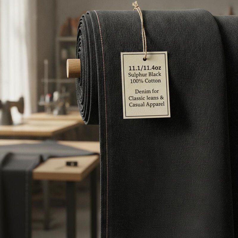 11.1 Sulphur Black 100% Cotton Denim for Classic Jeans & Casual Apparel