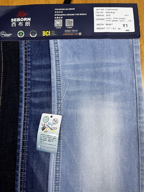 7.7oz Lightweight Cool Touch Stretch Denim Fabric with CoolJade for Jeans