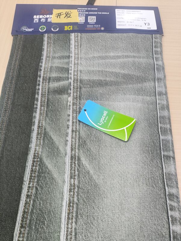 Subtle Slub Dark Apple Green Denim Fabric | TL112308GQ(HC) Cotton Lyocell Light Stretch Denim