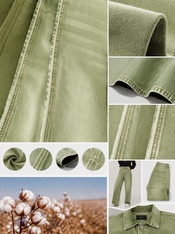 Subtle Slub Dark Apple Green Denim Fabric | TL112308GQ(HC) Cotton Lyocell Light Stretch Denim