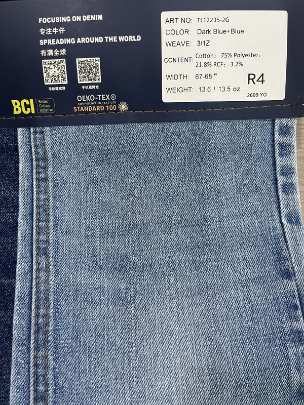 Heavy Weight  13.6oz TL12235-2G Dark Blue Recycle Slub Denim Fabric with RCF Fiber