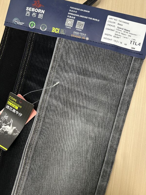 13.3oz Cotton Polyester Rayon Lycra 4-Way Stretch Denim Fabric with Special Weave and Excellent Elastic Recovery