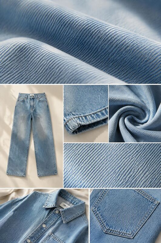 10.7oz Weight Cotton Lyocell Denim Fabric with 3/1 Twill Weave in Dark Blue+Yellow