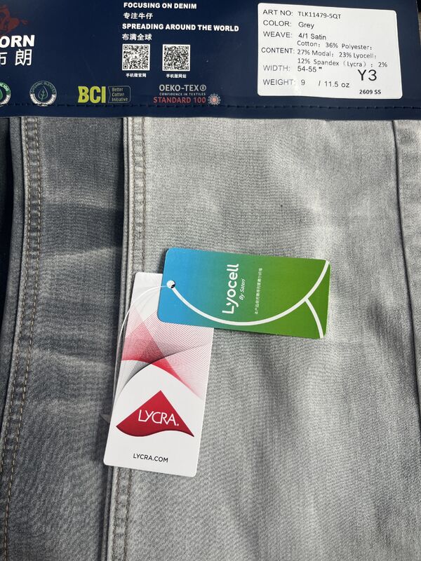 Grey 4/1 Satin Denim Fabric | TLK11479-5QT Stretch Grey Satin Denim With Lyocell, Modal & LYCRA