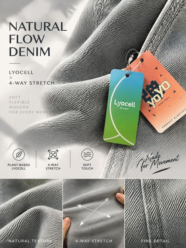 11.2oz 13.6oz Cotton Lyocell Lycra Stretch Denim Fabric with Special Weave in Volcanic Ash