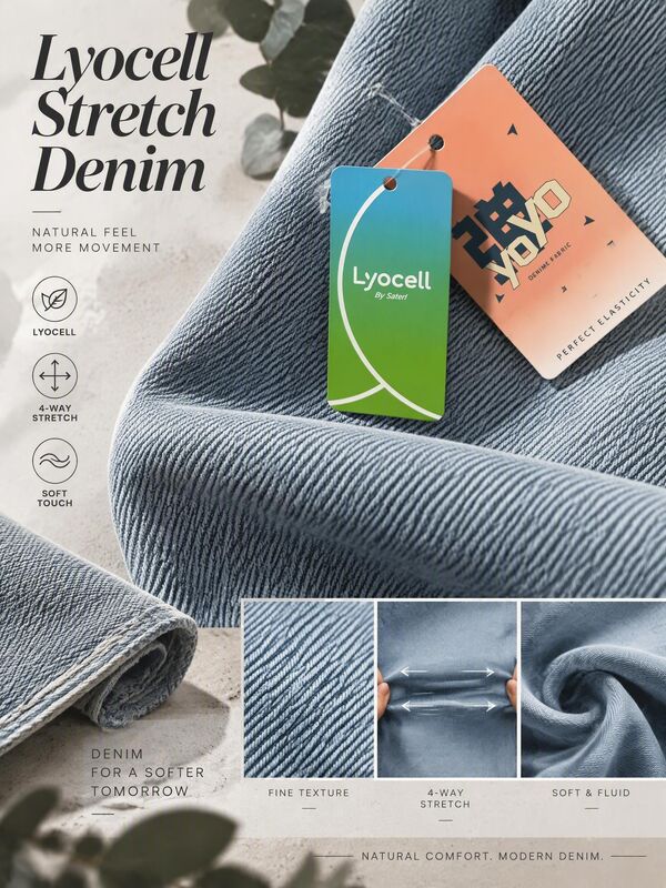 10.5oz Medium-Weight 4 Way Stretch Denim Fabric with Cotton Polyester Lyocell Lycra Blend and Special Weave Texture