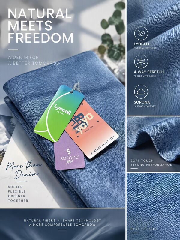 7.9oz Cotton Sorona Lyocell 4-Way Stretch Denim Fabric with Special Weave in Dark Blue