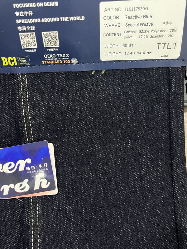 Reactive Blue Slub 4-Way Stretch Denim Fabric | TLK11752GG Fade Resistant Normal Wash Only Denim With Lyocell & LYCRA