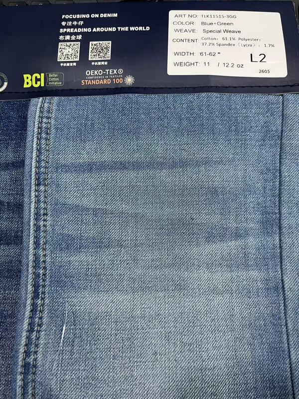 Blue+Green Special Weave 4-Way Stretch Slub Denim Fabric | TLK11515-3GG Slub Textured Denim 