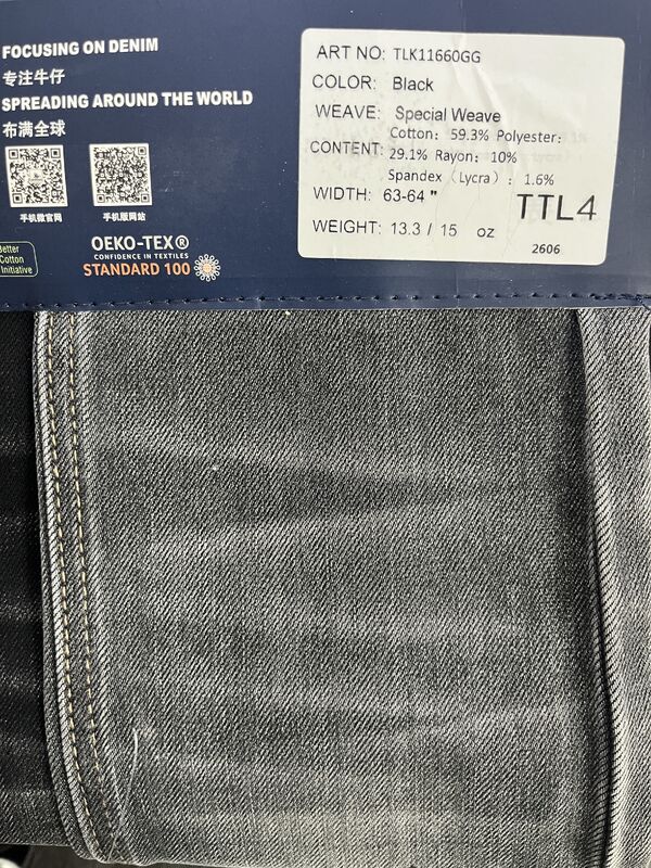 Core Black Special Weave 4-Way Stretch Vertical Slub Denim Fabric | TLK11660GG Core Black Denim With Rayon & LYCRA