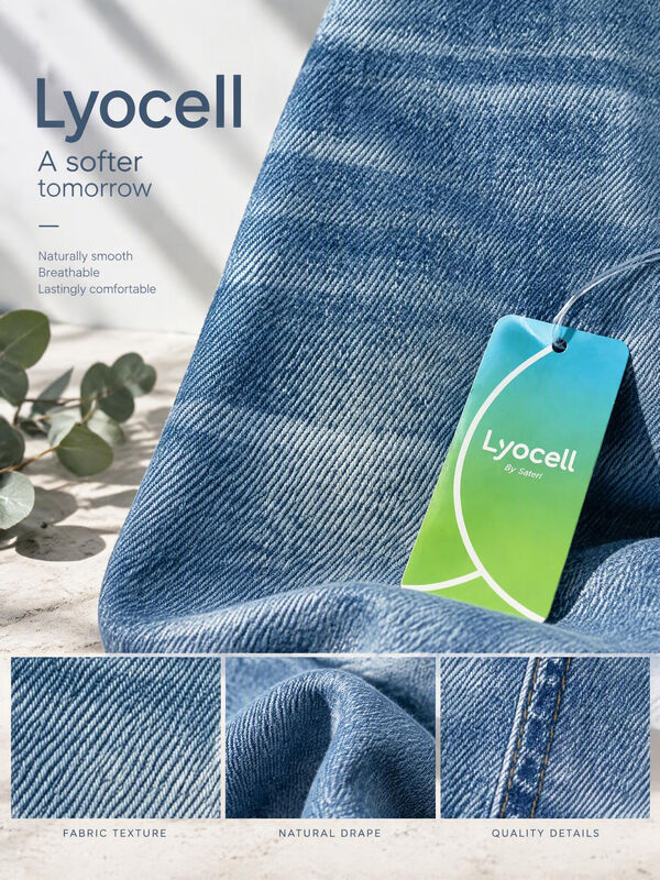 12.4oz Medium-Weight Cotton Lyocell Denim Fabric with 3/1 Twill Weave in Dark Blue