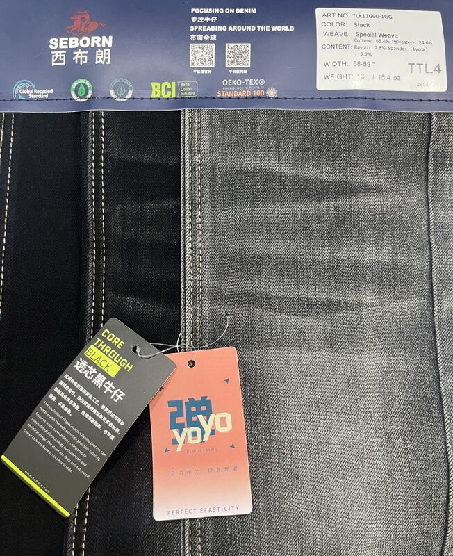 Core Through Black Special Weave 4-Way Stretch Vertical Slub Denim Fabric | TLK11660-1GG Vertical Slub Denim