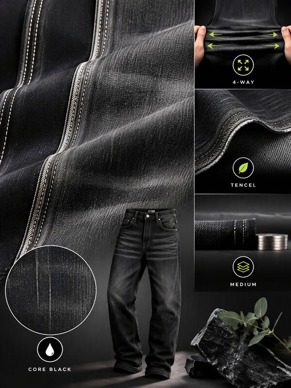 Core Through Black Special Weave 4-Way Stretch Vertical Slub Denim Fabric | TLK11660-1GG Vertical Slub Denim