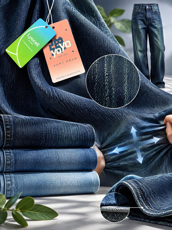 Dark Blue+Green 4-Way Stretch Vertical Slub Denim Fabric with 8S Warp Slub and 25% Lyocell Blend