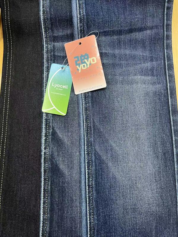 Dark Blue+Grey-Green 8S Warp Vertical Slub 4-Way Stretch Denim Fabric with Lyocell & LYCRA Blend