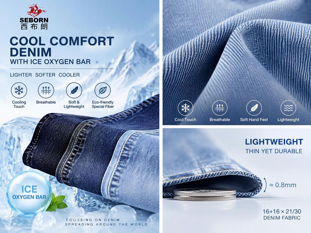 Dark Blue Special Weave Cooljade Denim Fabric | TLH8078-85QT Lightweight Soft Denim With Cooljade & LYCRA