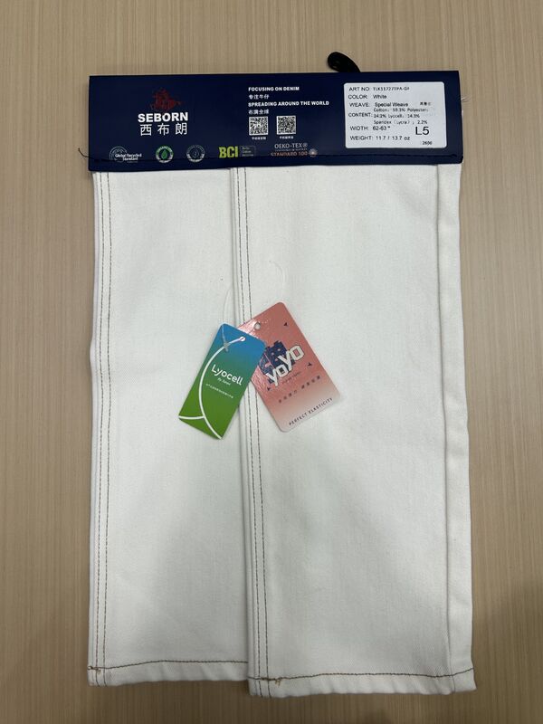 11.7oz Weight 4 Way Stretch Denim Fabric with Special Weave in White Color