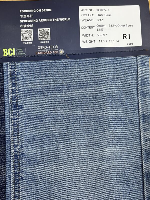 Dark Blue 3/1Z Cotton Denim Fabric | TL1085-8G Versatile Washable Denim With BCI & OEKO-TEX