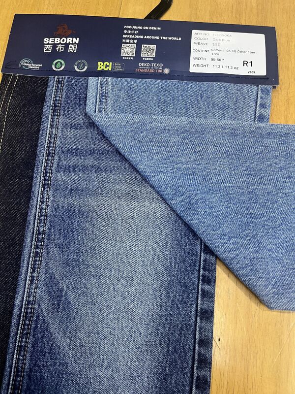 10S×7S Rigid Dark Blue 3/1Z Twill Cotton Denim Fabric | Eco-friendly Sustainable Denim