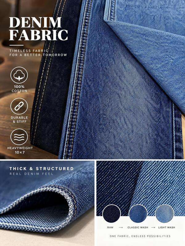 10S×7S Rigid Dark Blue 3/1Z Twill Cotton Denim Fabric | Eco-friendly Sustainable Denim
