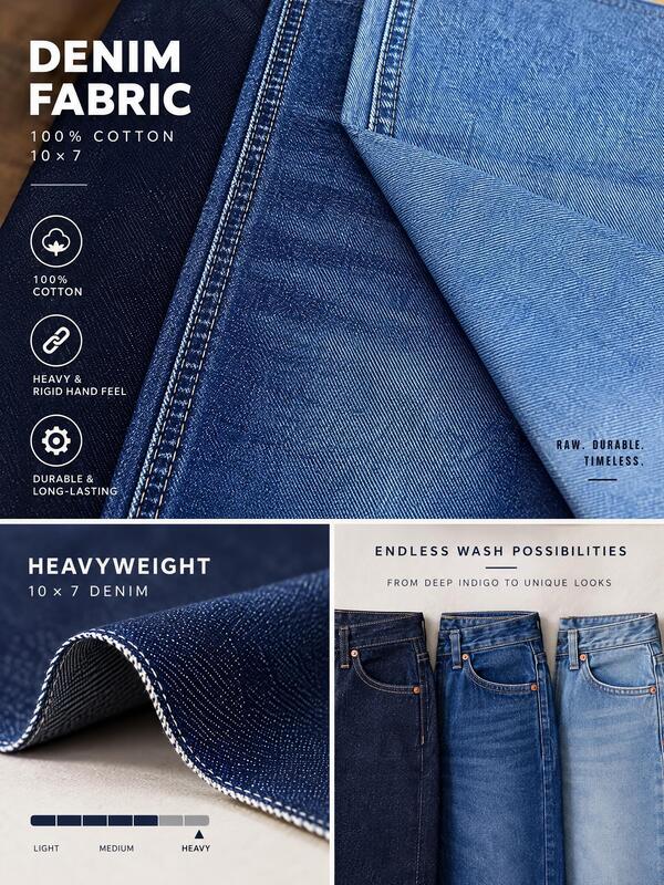 10S×10S Eco-friendly 3/1S Twill Cotton Denim Fabric | 100% Cotton Sustainable Raw Denim