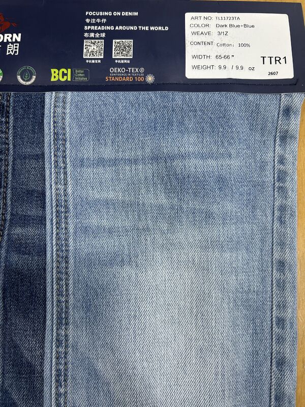TL11723TA 9.9oz Cross & Vertical Slub All Cotton Denim Fabric BCI & OEKO-TEX Certified