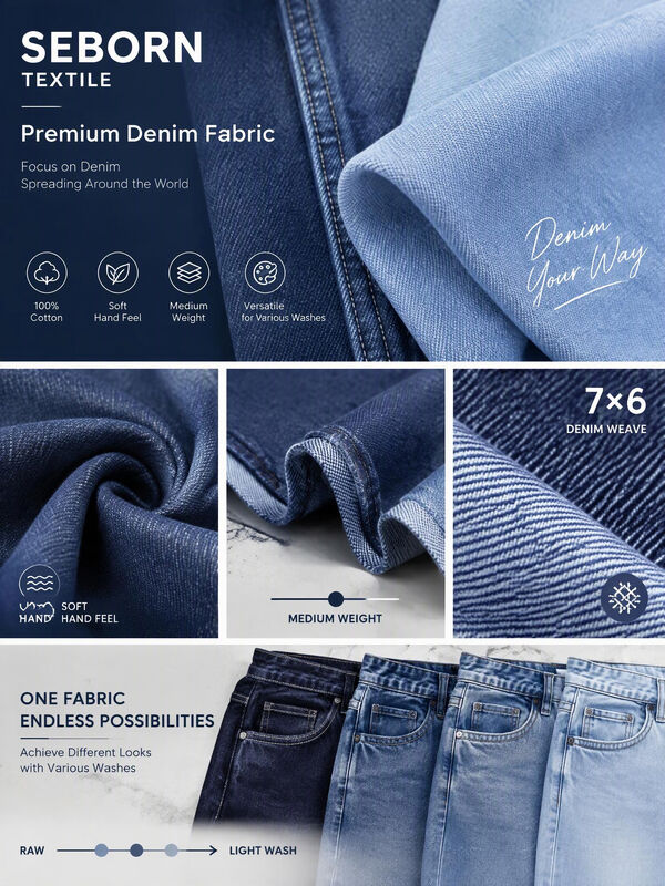 10.4oz 3/1Z Twill Cotton Denim Fabric BCI & OEKO-TEX Certified Textured Denim
