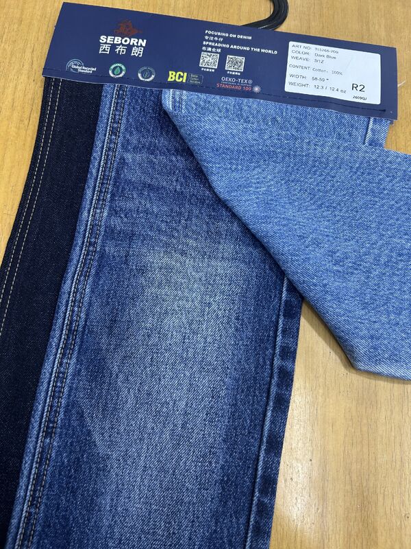 12.3oz Pre-wash Weight Cotton Denim Fabric with Vertical Slub Texture and BCI & OEKO-TEX Certification