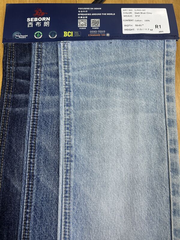 TL7015-16T 11.5oz Dark Blue Grey Cotton Denim Fabric with Vertical Slub Texture BCI OEKO-TEX Certified