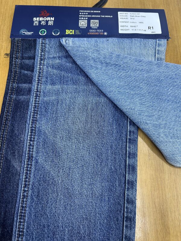 TL7015-16T 11.5oz Dark Blue Grey Cotton Denim Fabric with Vertical Slub Texture BCI OEKO-TEX Certified