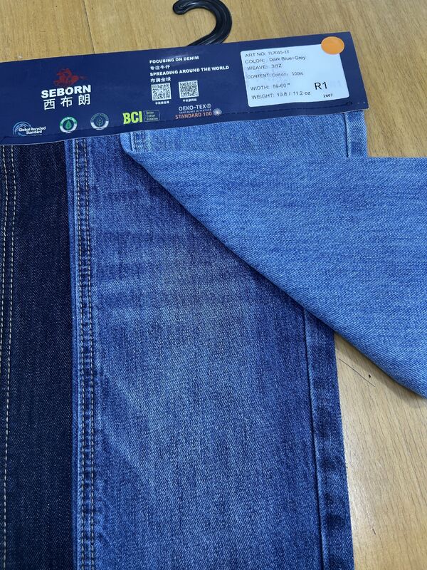 TL7015-1T 10.8/11.2oz Dark Blue+Grey All Cotton Denim Fabric with 3/1Z Twill and BCI & OEKO-TEX Certification