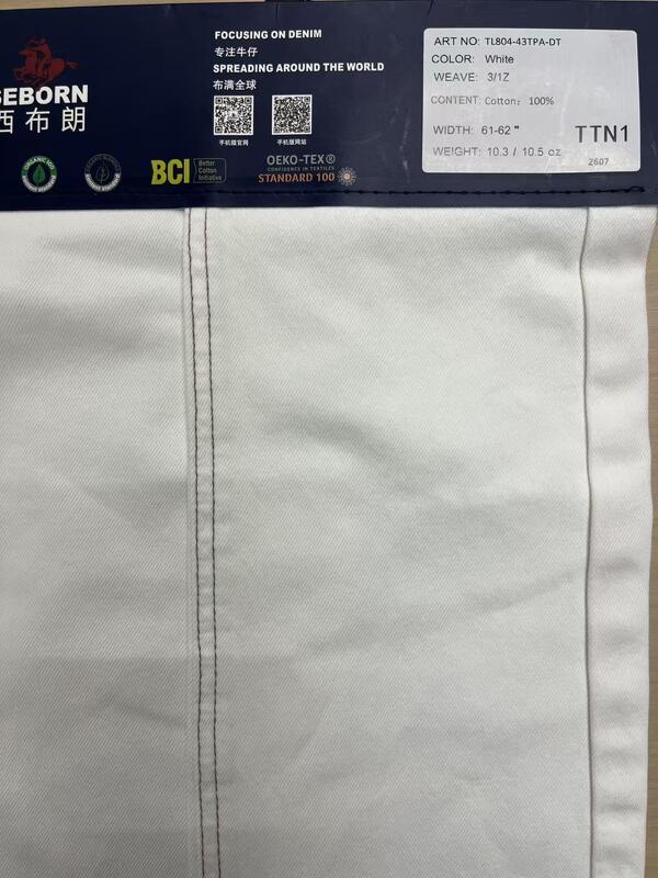 10.3oz 100% Cotton White Denim Fabric BCI & OEKO-TEX Certified for Premium Apparel