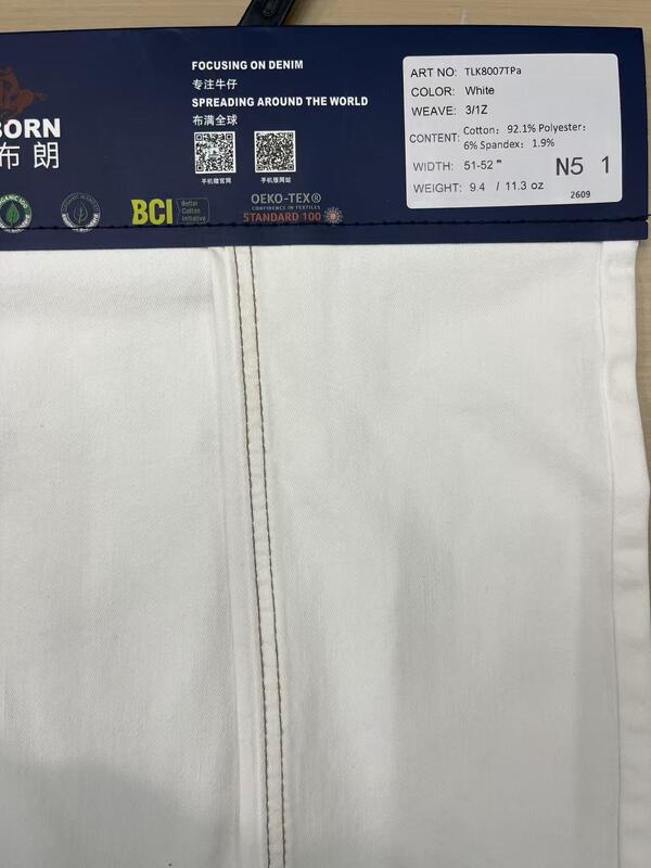 9.4oz White Vertical Slub Medium High Stretch Denim Fabric | 4 Way Stretch Denim