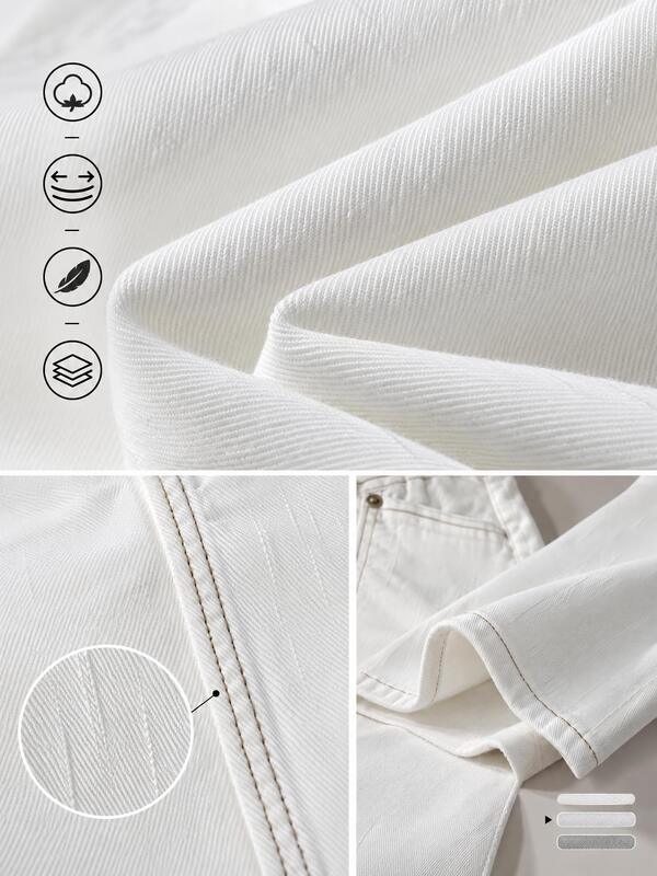 9.4oz White Vertical Slub Medium High Stretch Denim Fabric | 4 Way Stretch Denim
