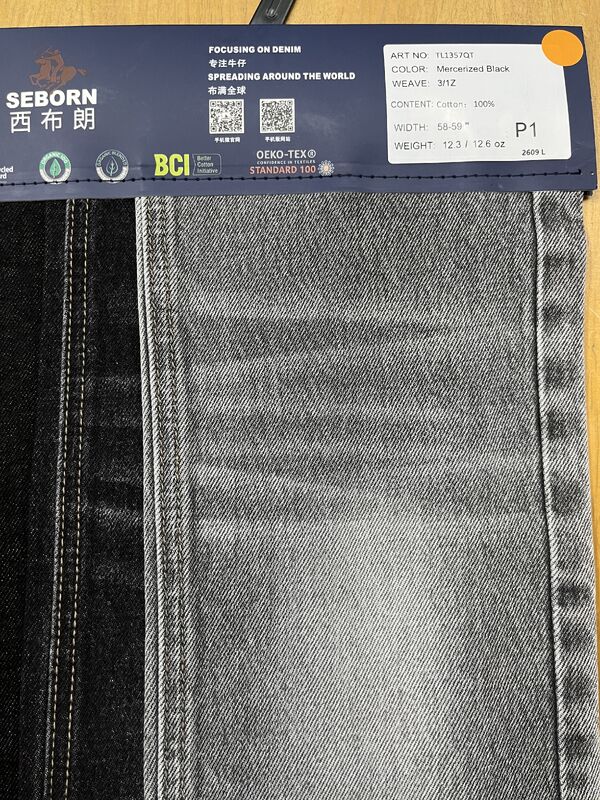 Mercerized Black 12.3oz 3/1Z Twill Heavyweight Denim Fabric | 100% Cotton BCI OEKO-TEX Certified