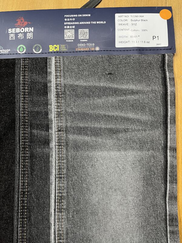 11.3oz Sulphur Black 100% Cotton Denim Fabric with 3/1Z Twill for Vintage Apparel
