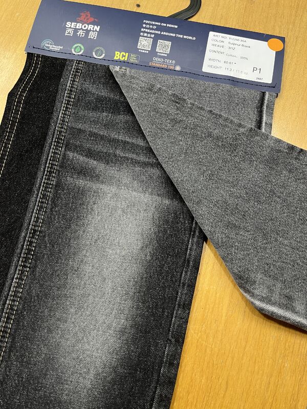 11.3oz Sulphur Black 100% Cotton Denim Fabric with 3/1Z Twill for Vintage Apparel
