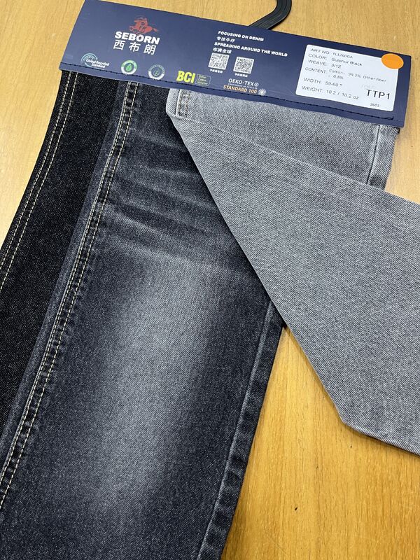 10.2oz Sulphur Black Rigid Denim Fabric with 3/1Z Right-hand Twill and BCI & OEKO-TEX Certification