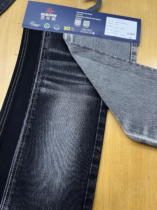 12.3oz Mercerized Black Heavy Denim Fabric with 7S×7S Yarn Count for Premium Apparel