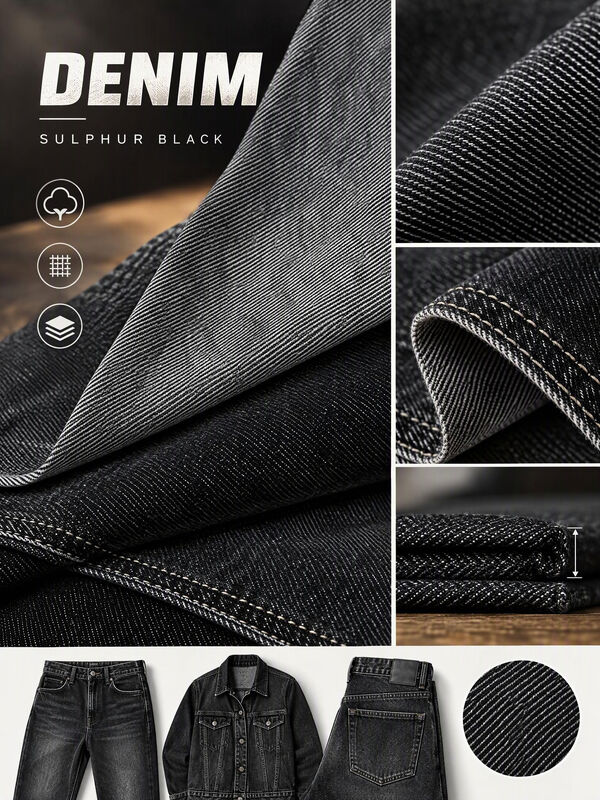 12.6oz Sulphur Black Heavy Denim Fabric - 100% Cotton BCI & OEKO-TEX Certified for Premium Apparel