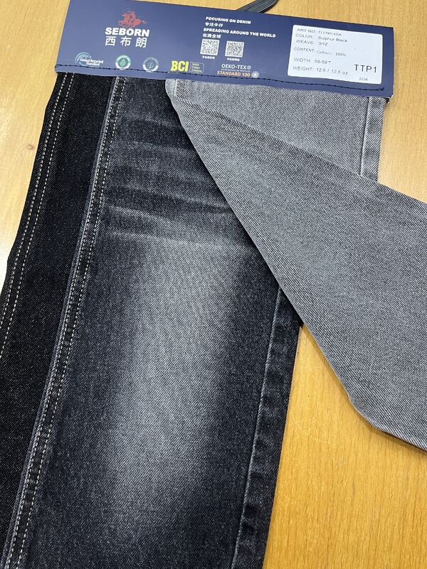 12.6oz Sulphur Black Heavy Denim Fabric - 100% Cotton BCI & OEKO-TEX Certified for Premium Apparel