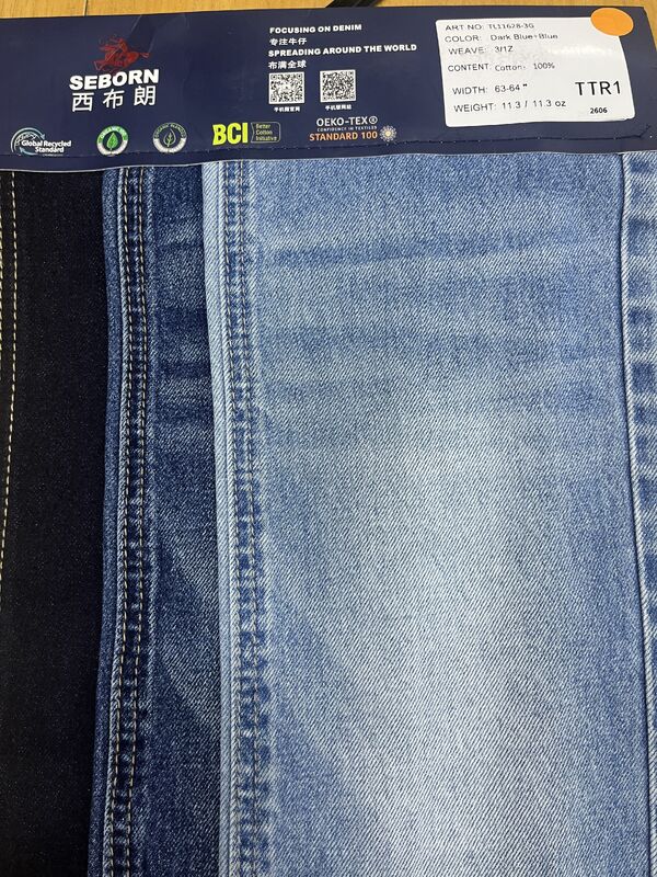 11.3oz Dark Blue+Blue All Cotton Denim | 7S×10S Siro Spun 3/1Z Twill Denim for Branded Pants TL11628-3G