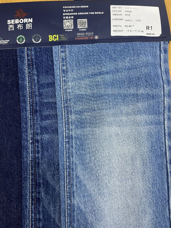11.9oz Pre-wash Weight All Cotton Denim Fabric with 3/1Z Right-hand Twill Construction and BCI & OEKO-TEX Certification