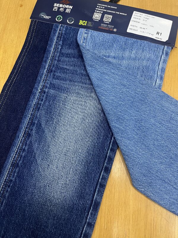 11.9oz Pre-wash Weight All Cotton Denim Fabric with 3/1Z Right-hand Twill Construction and BCI & OEKO-TEX Certification